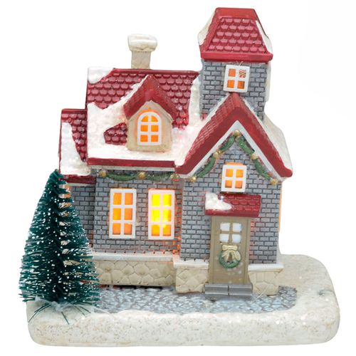 Cenário Casa Natalina C/ LED 11cm em Resina Mabruk