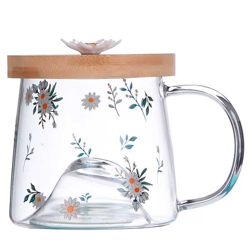 Caneca Daisy C/ Pires Bambu 330ml em Vidro Lyor