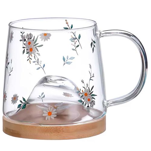 Caneca Daisy C/ Pires Bambu 330ml em Vidro Lyor