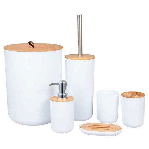 Kit Banheiro C/ Tampa Bambu 6 Peças em Plástico FlashGoods