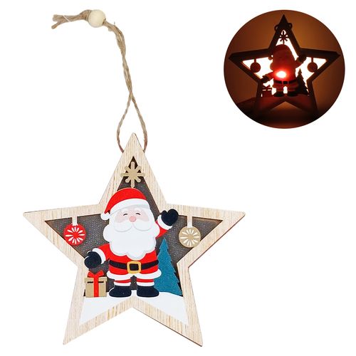 Estrela Papai Noel C/ LED 12cm em Madeira Multiart