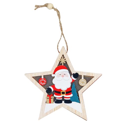 Estrela Papai Noel C/ LED 12cm em Madeira Multiart