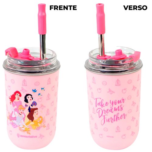 Copo Térmico Neo Princesas C/ Canudo 300ml em Aço Inox Zona Criativa