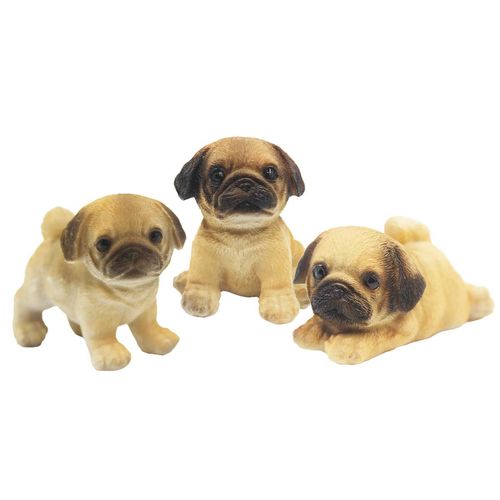 Kit Cachorro Pug 3 Peças em Resina Youbai