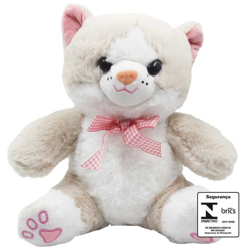 Gato de Pelúcia C/ Laço 24cm em Poliéster Fizzy