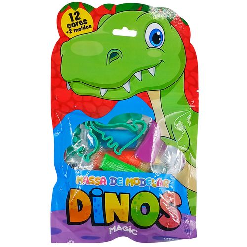 Massinha de Modelar Dinossauro 12 Cores em Plástico Magic Kids