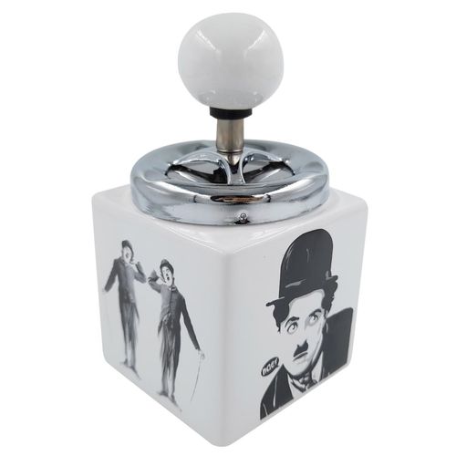 Cinzeiro C/ Tampa Decorativo 14,5cm em Cerâmica Yins
