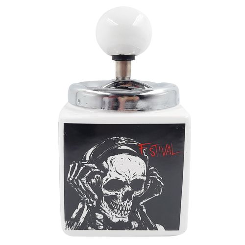 Cinzeiro C/ Tampa Decorativo 14,5cm em Cerâmica Yins