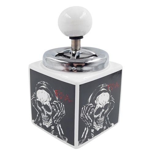 Cinzeiro C/ Tampa Decorativo 14,5cm em Cerâmica Yins