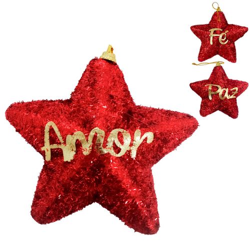 Estrela Natalina Frases Sortidas 12x12cm em Plástico Multiart