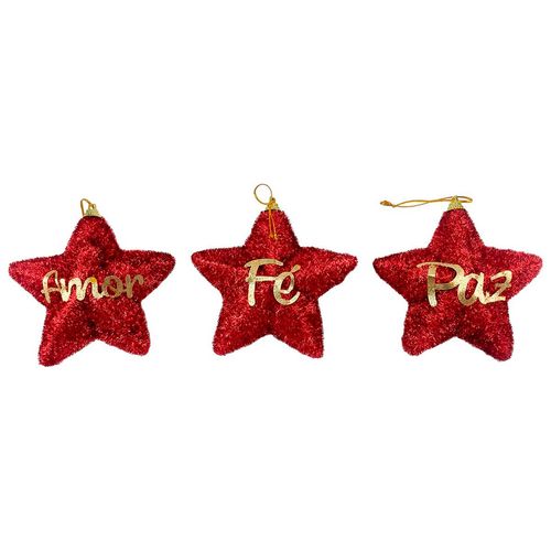 Estrela Natalina Frases Sortidas 12x12cm em Plástico Multiart