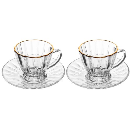 Jogo de Xícaras C/ Fio de Ouro 4 Peças 70ml em Cristal Lyor
