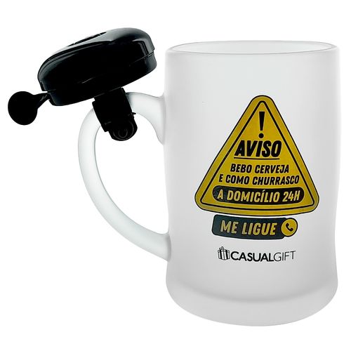 Caneca Campainha Aviso 400ml em Vidro 3B Comércio