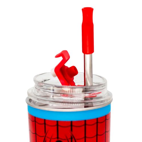 Copo Neo C/ Canudo Homem Aranha 300ml em Aço Inox Zona Criativa