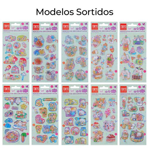 Cartela de Adesivos 3D C/ Água 22x9cm em Plástico Tokyo Design