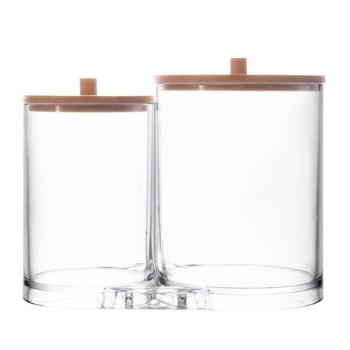 Organizador Duplo C/ Tampa Bambu 15,3cm em Plástico FWB