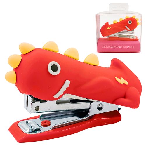 Mini Grampeador Dinossauro C/ Grampos 7,5x4,5cm em Plástico Interponte
