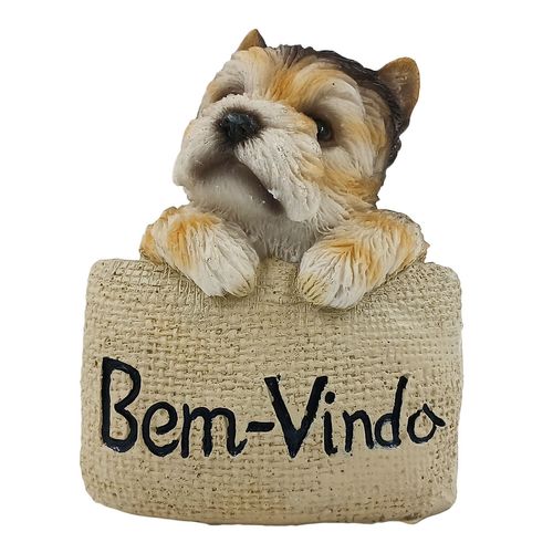 Cachorro C/ Placa Decorativo 9x8cm em Resina Youbai
