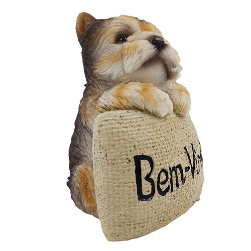 Cachorro C/ Placa Decorativo 9x8cm em Resina Youbai