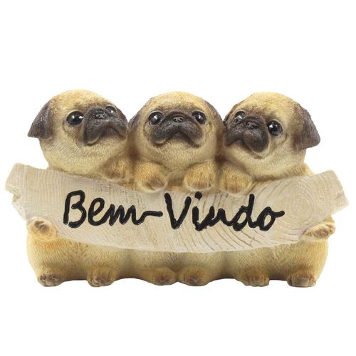 Trio Animais Bem Vindo Decorativo 16x10,5cm em Resina Youbai
