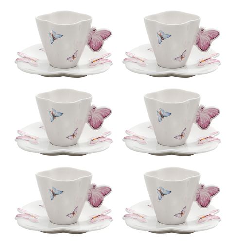 Jogo de Xícaras Borboletas 6 Peças 100ml em Porcelana Wolff