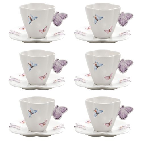 Jogo de Xícaras Borboletas 6 Peças 200ml em Porcelana Wolff