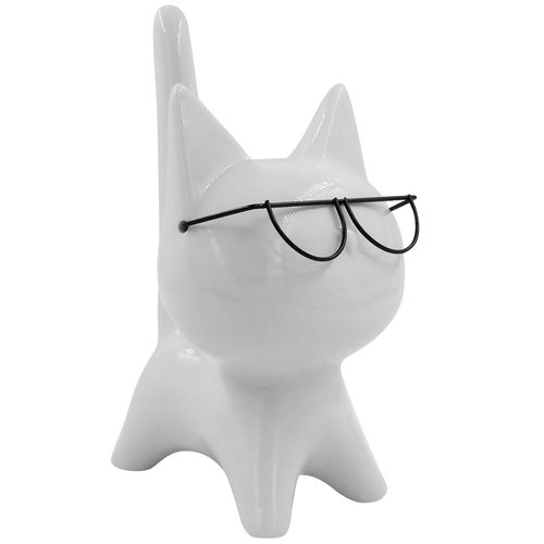 Gato C/ Óculos Decorativo 18,9cm em Porcelana Brascontinental