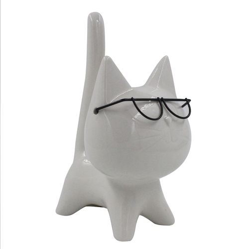 Gato C/ Óculos Decorativo 15,4cm em Resina Brascontinental