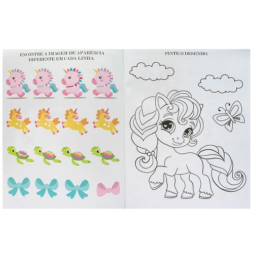 Livro Infantil de Atividades C/ Adesivo Unicórnios 28cm em Papel Todo Livro