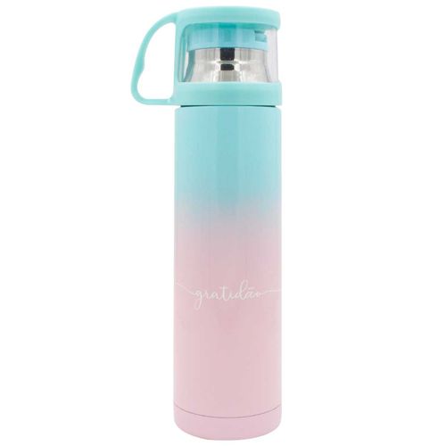 Garrafa Térmica Gratidão C/ Caneca 470ml em Aço Inox Dayimport