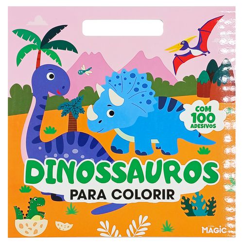 Livro P/ Colorir Dinossauro C/ Adesivo 28cm em Papel Magic Kids