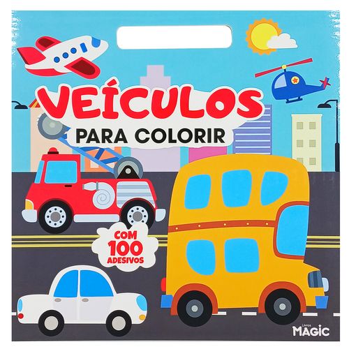 Livro Infantil Veículos  100 Adesivos 28cm em Papel Magic Kids
