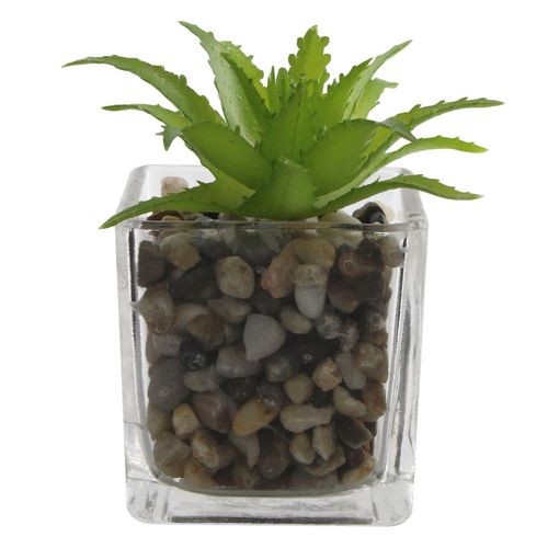 Vaso C/ Planta Artificial 6x5,5cm em Vidro Fu Xing