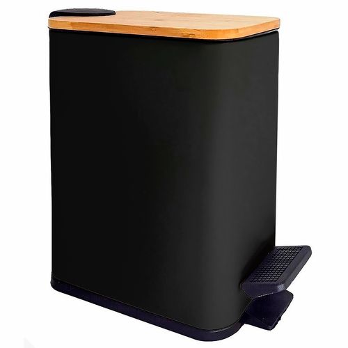 Lixeira Retangular C/ Tampa Bambu 5L em Metal DCarte
