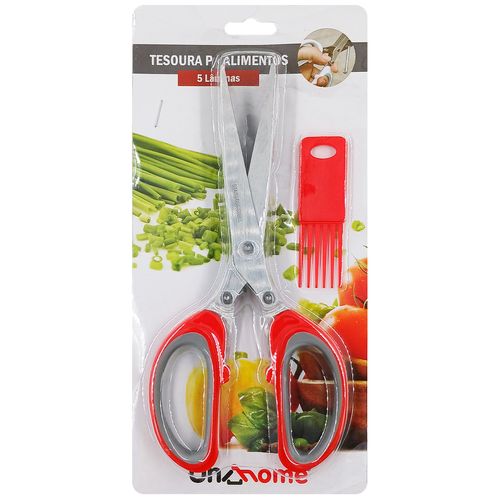 Tesoura P/ Alimentos 5 Lâminas 19x7x2cm em Aço Inox UniHome