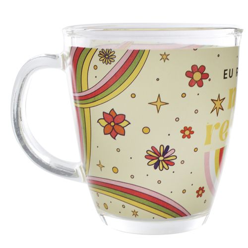 Caneca Flores C/ Frases 330ml em Vidro Kehome