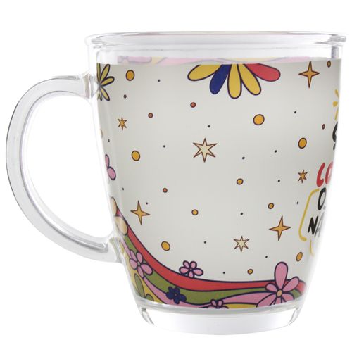 Caneca Flores C/ Frases 330ml em Vidro Kehome