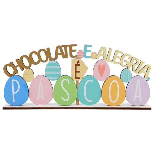Placa Páscoa Decorativa 13x30cm em MDF Multiart
