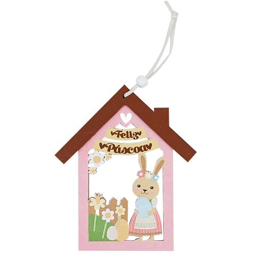 Placa Casa Feliz Páscoa Decorativa 13,9cm em MDF Multiart