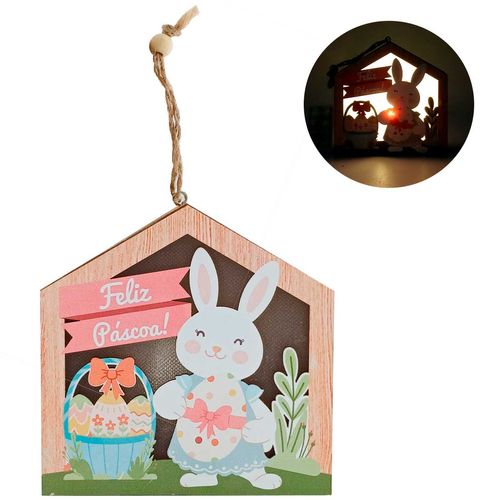 Luminária Casa Feliz Páscoa C/ Luz 12cm em MDF Multiart