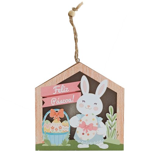 Luminária Casa Feliz Páscoa C/ Luz 12cm em MDF Multiart