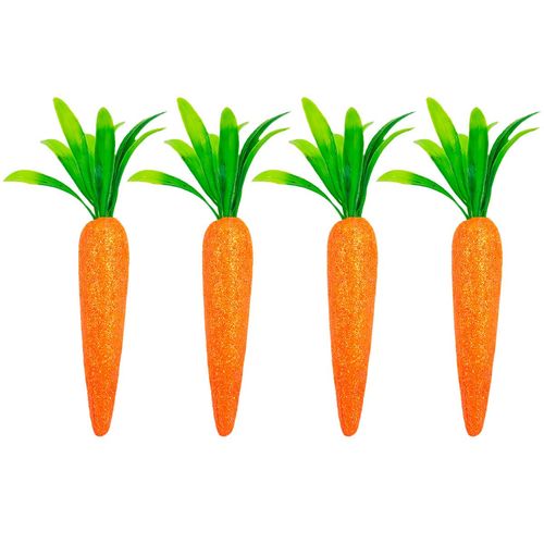 Cenoura C/ Glitter Decorativa 4 Peças 9,5cm em Isopor Multiart