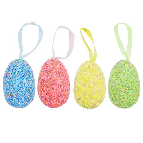 Ovos de Páscoa Decorativos 4x6cm 4 Peças em Isopor/Poliéster Multiart