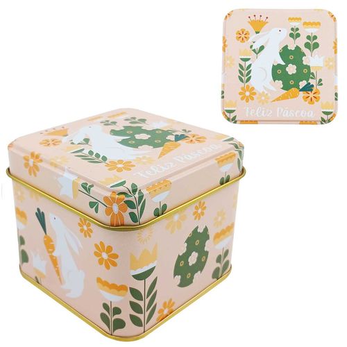 Lata Feliz Páscoa Decorativa 8x6,3cm em Metal Multiart
