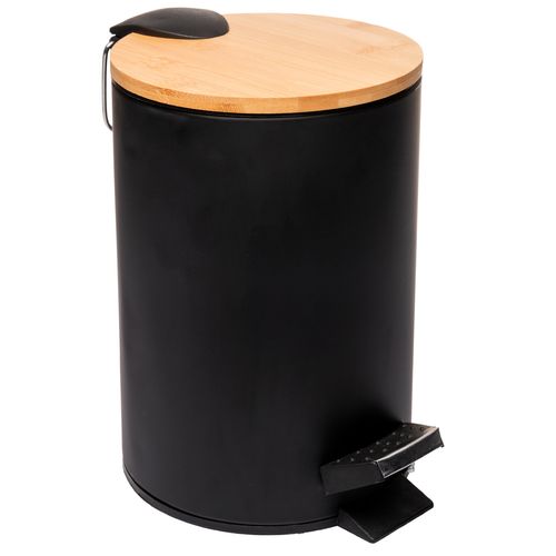 Lixeira Redonda C/ Tampa Bambu 3L em Metal Lyor