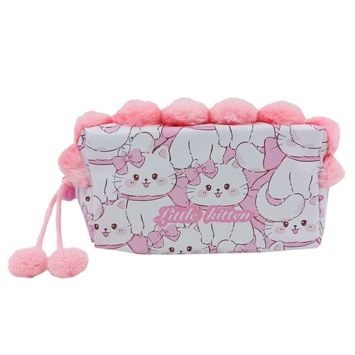Nécessaire Gatinho C/ Pompom 18x10cm em Poliéster Interponte