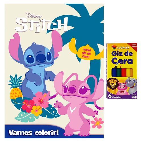 Livro P/ Colorir Stitch C/ Giz de Cera 27,5cm em Papel DCL Editora