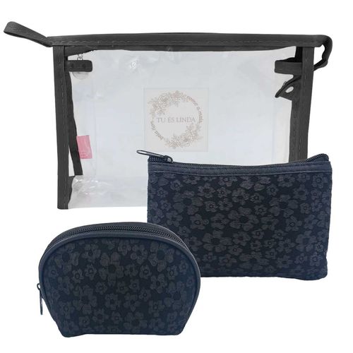 Kit Nécessaire Flor 3 Peças em Poliéster Qualis