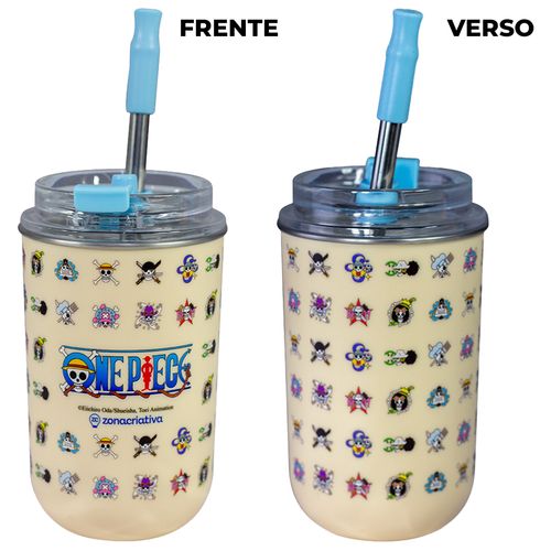 Copo Neo C/ Canudo One Piece 300ml em Aço Inox Zona Criativa