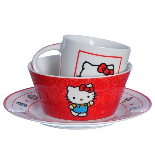 Kit Café da Manhã Hello Kitty 3 Peças em Cerâmica Zona Criativa